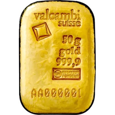 Valcambi 50 g - Investicinis aukso luitas (lietas / štampuotas)