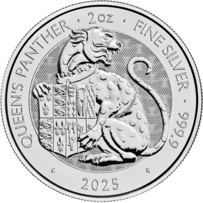Tiudorų žvėrys Karalienė Pantera - 2 Oz - Sidabrinė investicinė moneta