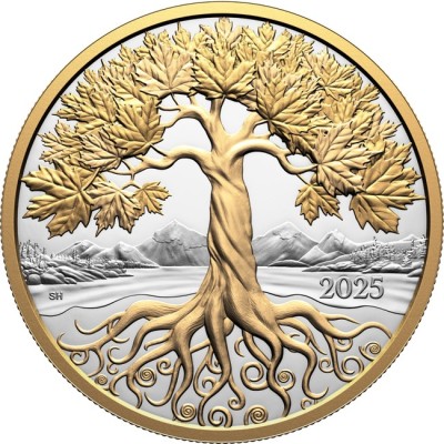 Klevų gyvybės medis - 5 oz - kolekcinė sidabrinė moneta