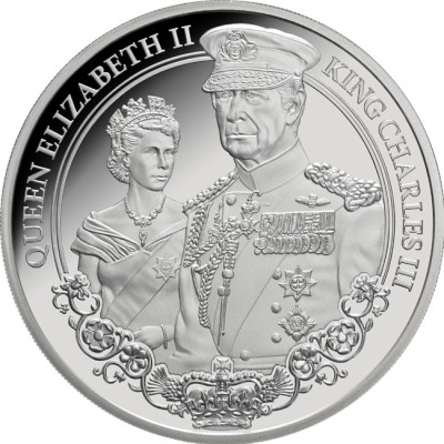 Karalius Karolis III. ir karalienė Elžbieta II. - 1 oz - kolekcinė sidabrinė moneta (pristatymas 20.7.2025)