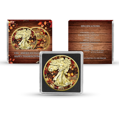 Amerikos erelis, Laimingos Padėkos dienos - 1 oz - Kolekcinė sidabro moneta